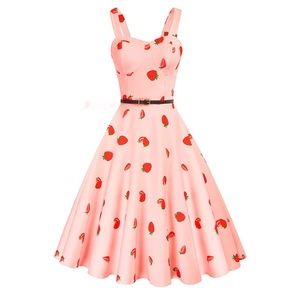 Pale Pink Strawberry Dress! Retro style.